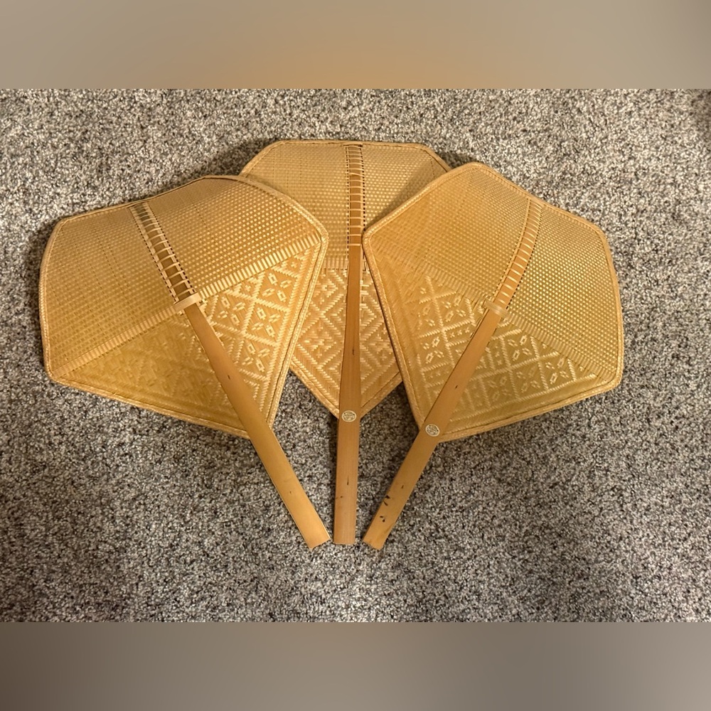 Paul Marshall wicker Woven Hand Fans Portable Cooling Fan set of 3 vintage MCM